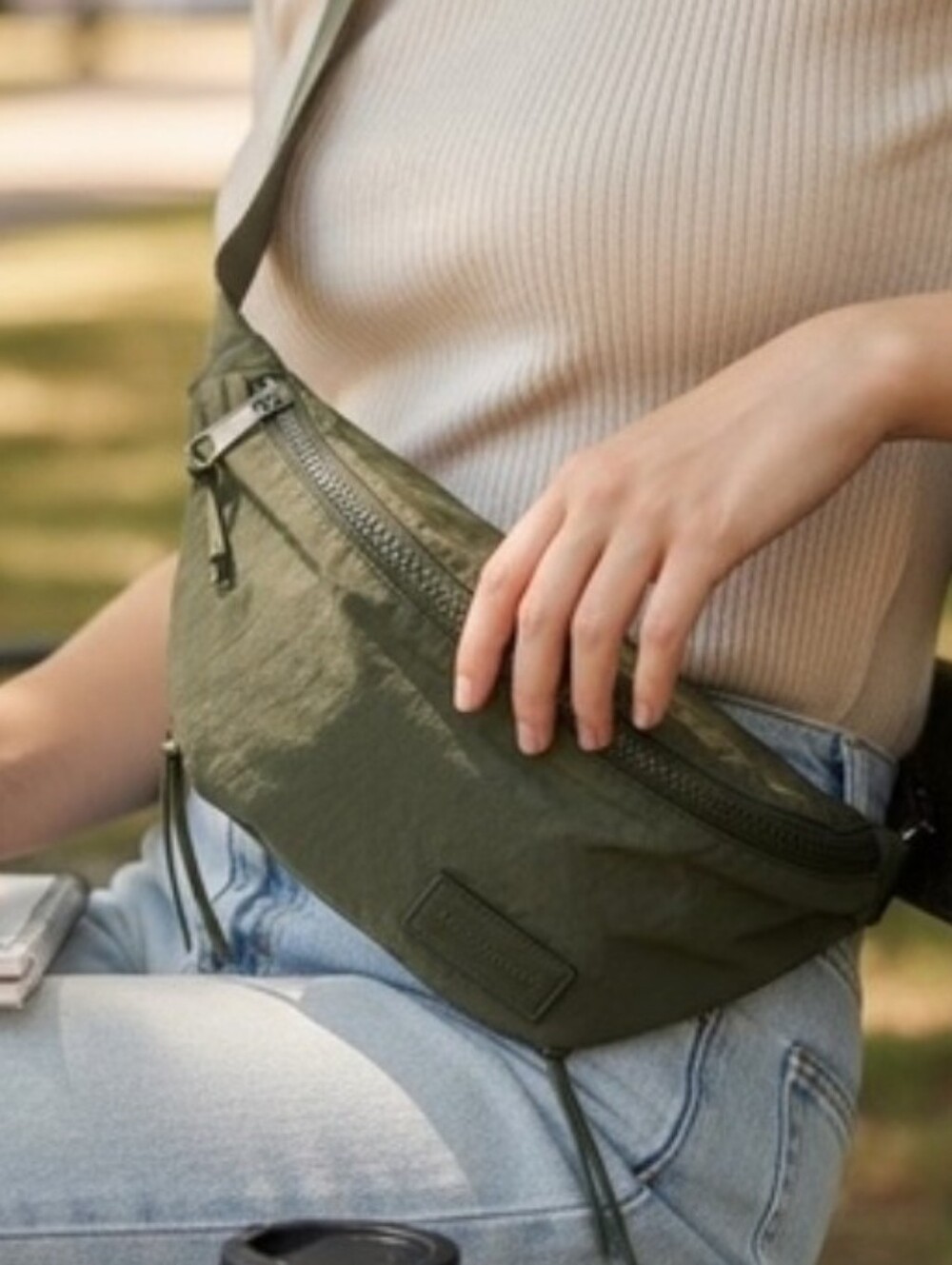 Rebecca Minkoff Nylon Crossbody Belt Bag In Olive Green